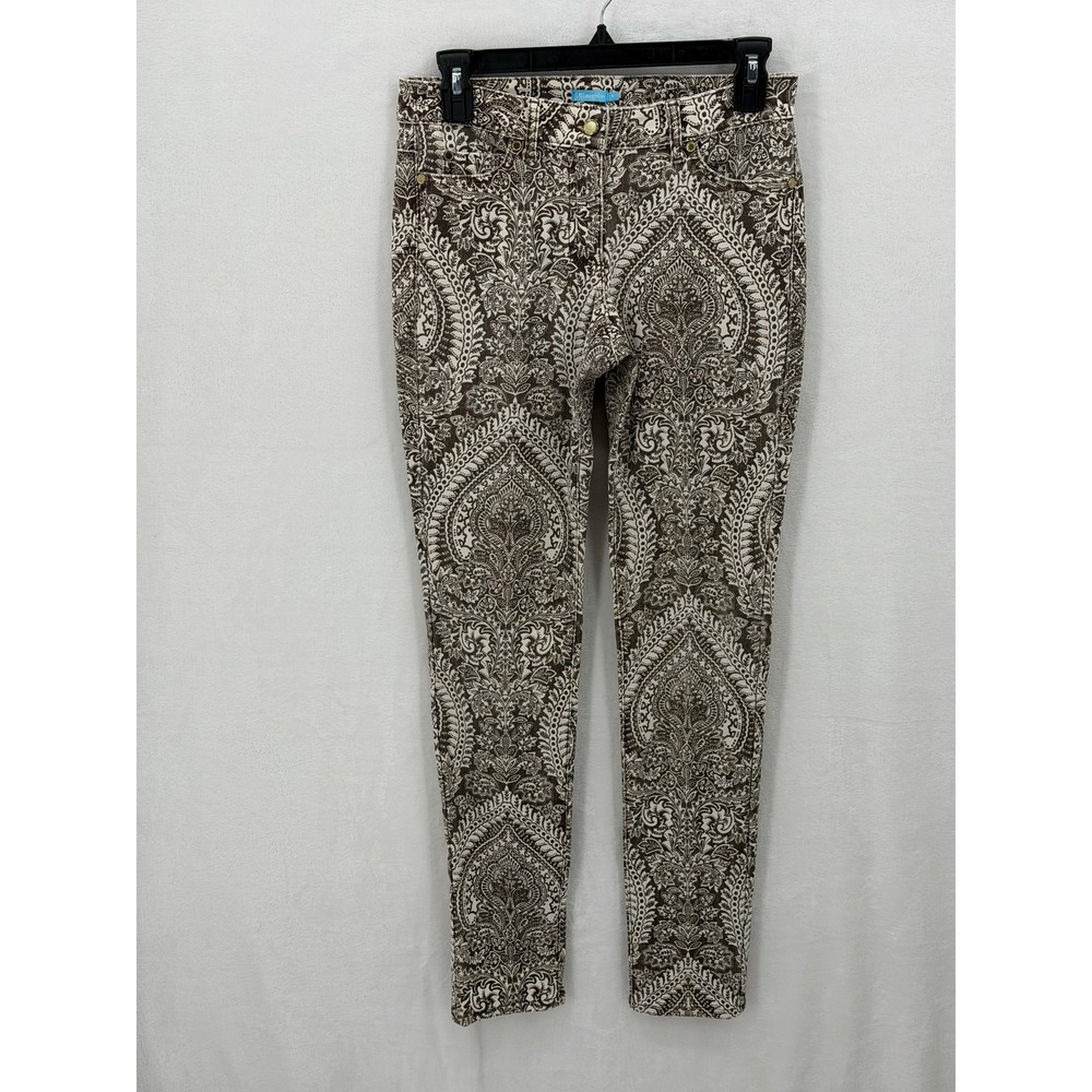 J McLaughlin Pants Womens 0 Brown Paisley Slim Low Rise Stretch Boho Casual